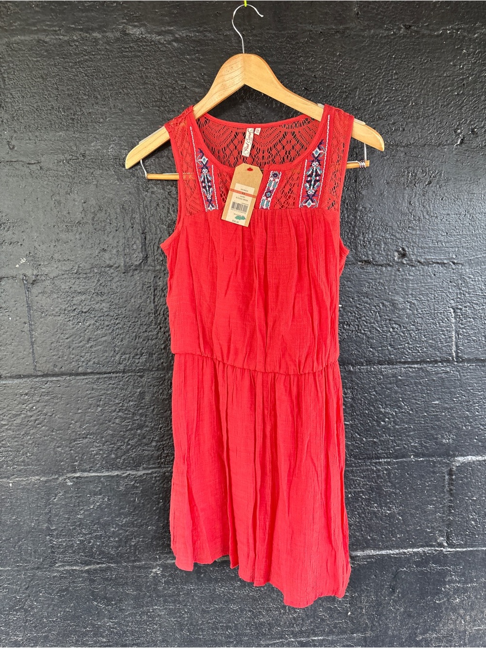 Red Camel Red Sleeveless Mini Dress Embroidered